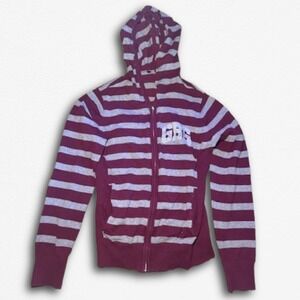 Size Small (?) GBG Guess Womens Striped Zip Up Hoodie Burgundy Logo Knit Sweater